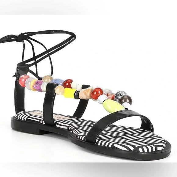 ANTONIO MELANI Shoes - Antonio Melani- Loola Beaded Leather Ankle Wrap Flat Sandals - NWOT Size 6.5